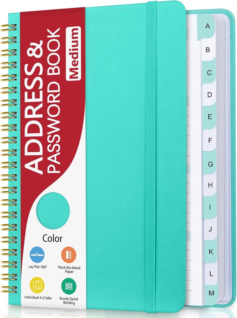 Homlive Address Book with Alphabetical Tabs, Hardcover Phone Book Password Keeper with Spiral Binding, Address Books for Seniors, Record Internet Logins, Coloring Pages - 5.7"×7.7" (Teal) - Image 1